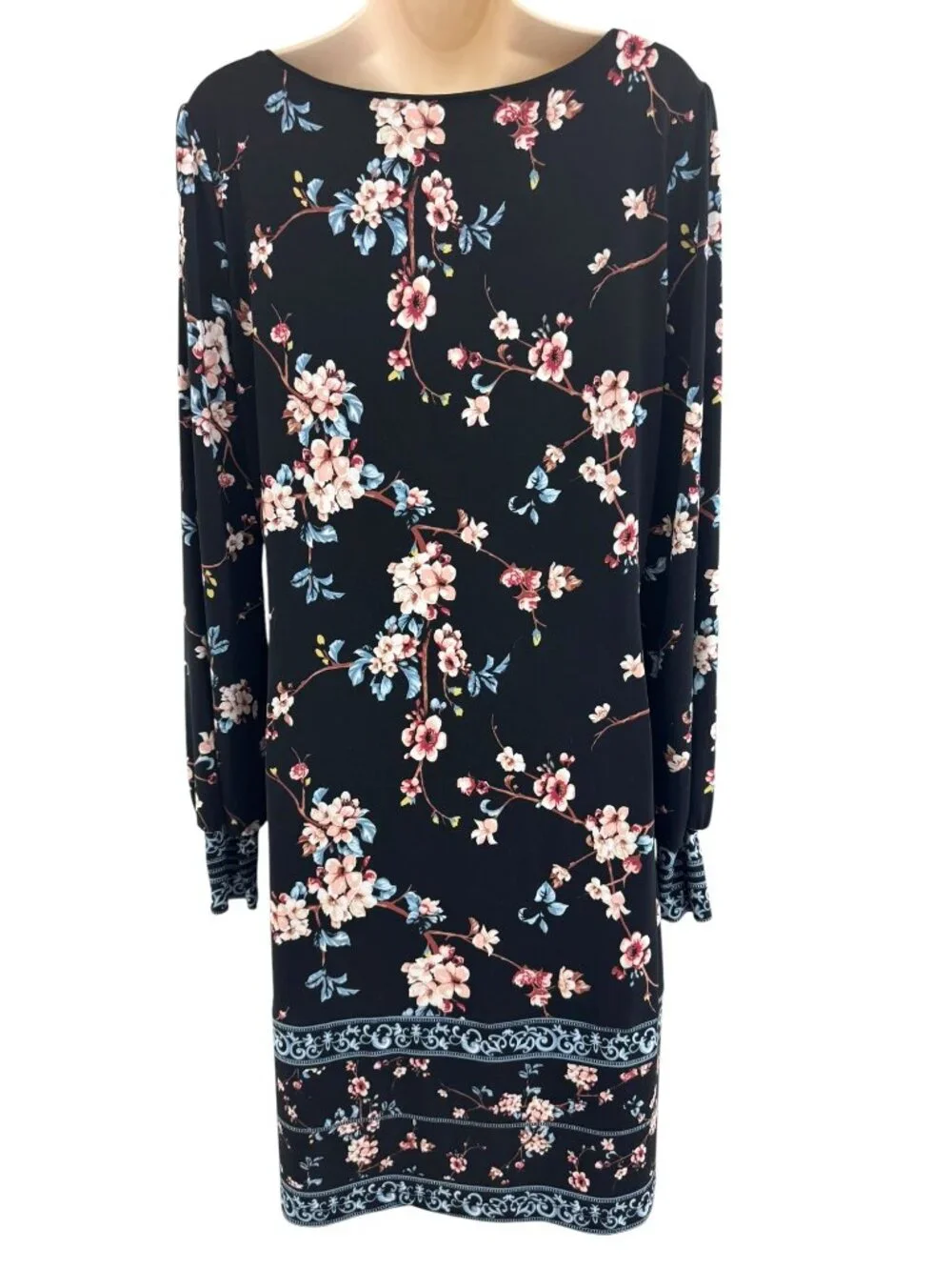 White House Black Market Black Cherry Blossom Floral Print‎ Shift Sheath Dress M